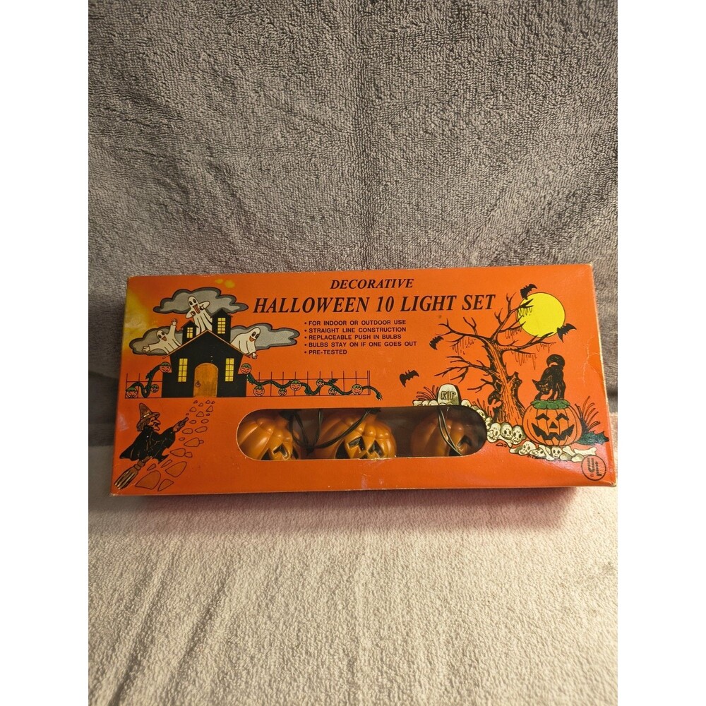 Vtg Ben Franklin Halloween 10 Light Set Pumpkin Blow Mold String Box 759845 Rare